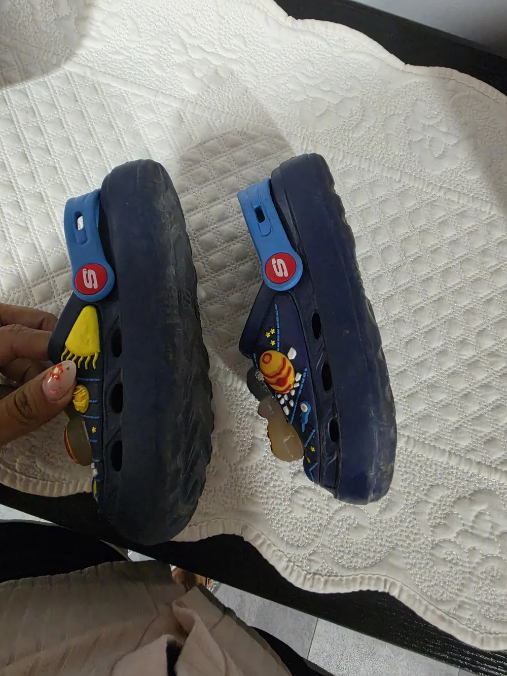 Skechers Kids Space-Print Light Up Slip-On Clogs in Navy and Blue
